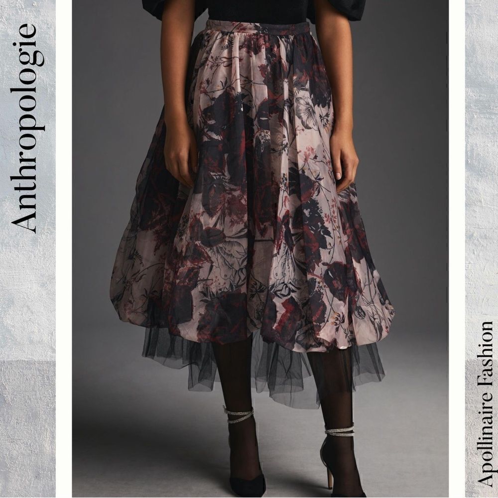 ANTHROPOLOGIE ORGANZA BUBBLE SKIRT IN RED MOTIF NWT SIZE 0